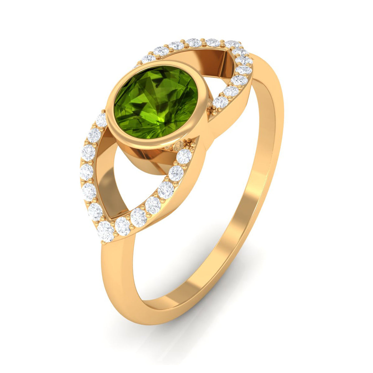 0.75 CT Split Shank Peridot Solitaire Ring with Diamond Accent
