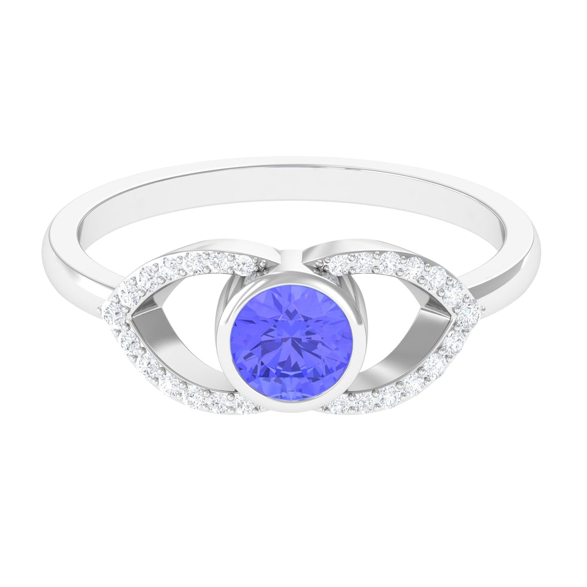 Bezel set tanzanite solitaire ring with split shank design and diamond accents by Rosec Jewels