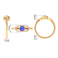 Bezel set tanzanite solitaire ring with split shank design and diamond accents by Rosec Jewels, showcasing the elegant jewelry piece.