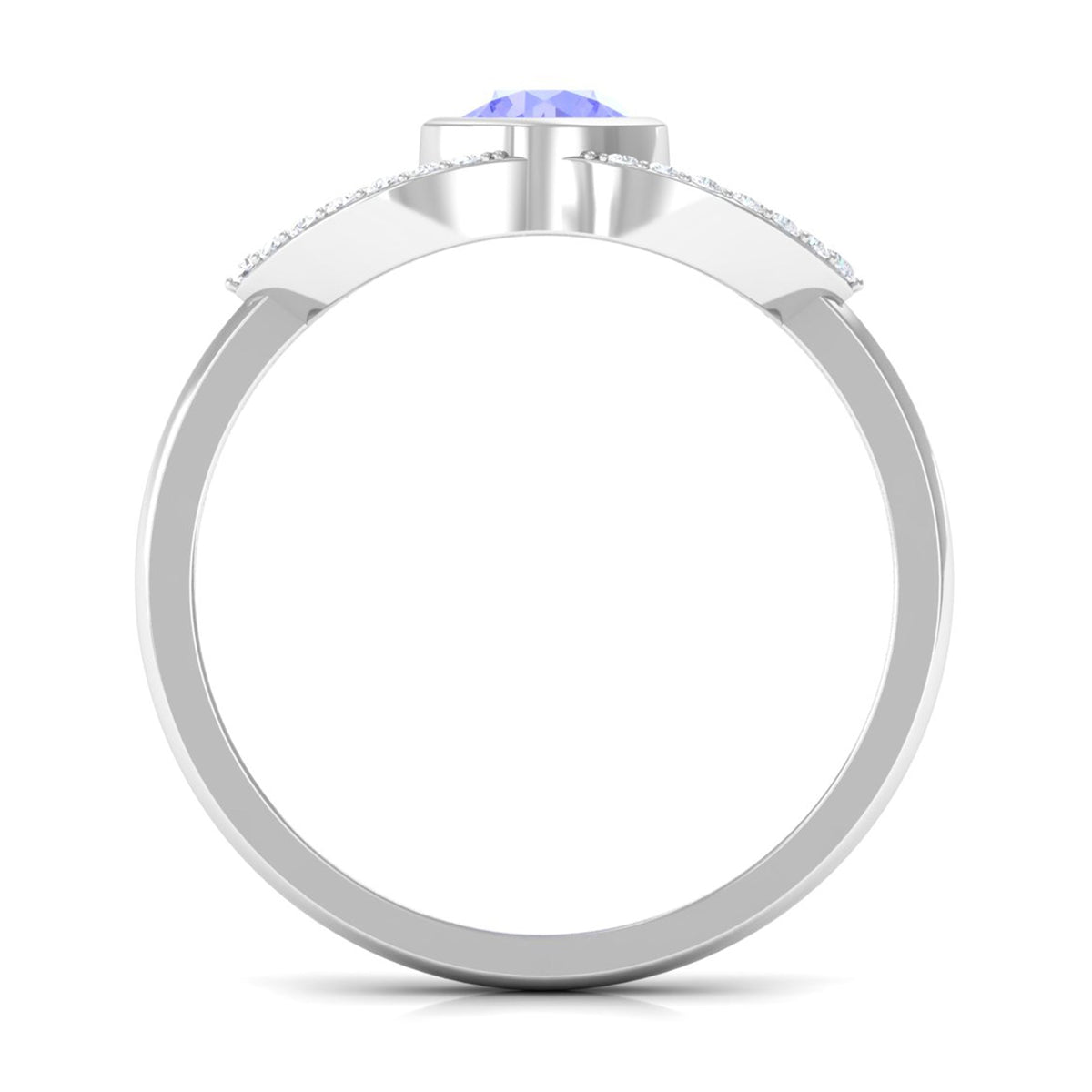 Bezel set tanzanite solitaire ring with split shank design and diamond accents by Rosec Jewels.