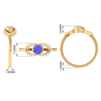 Bezel set tanzanite solitaire split shank ring with diamond accents by Rosec Jewels, showcasing elegant jewelry design.