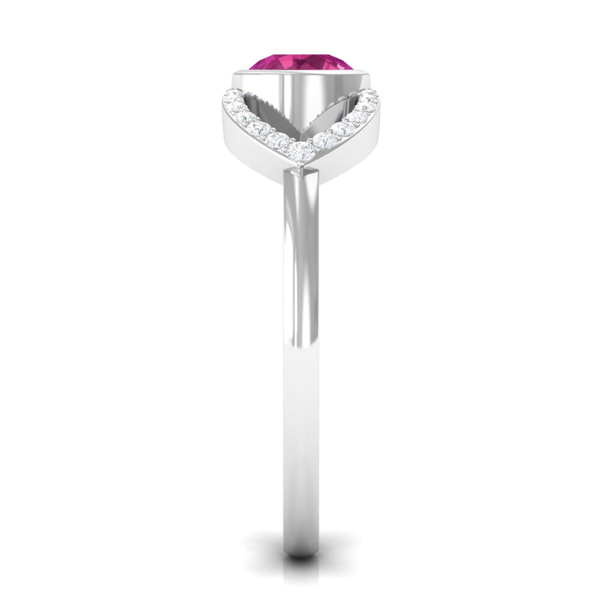 Pink Tourmaline Solitaire Split Shank Ring with Diamond