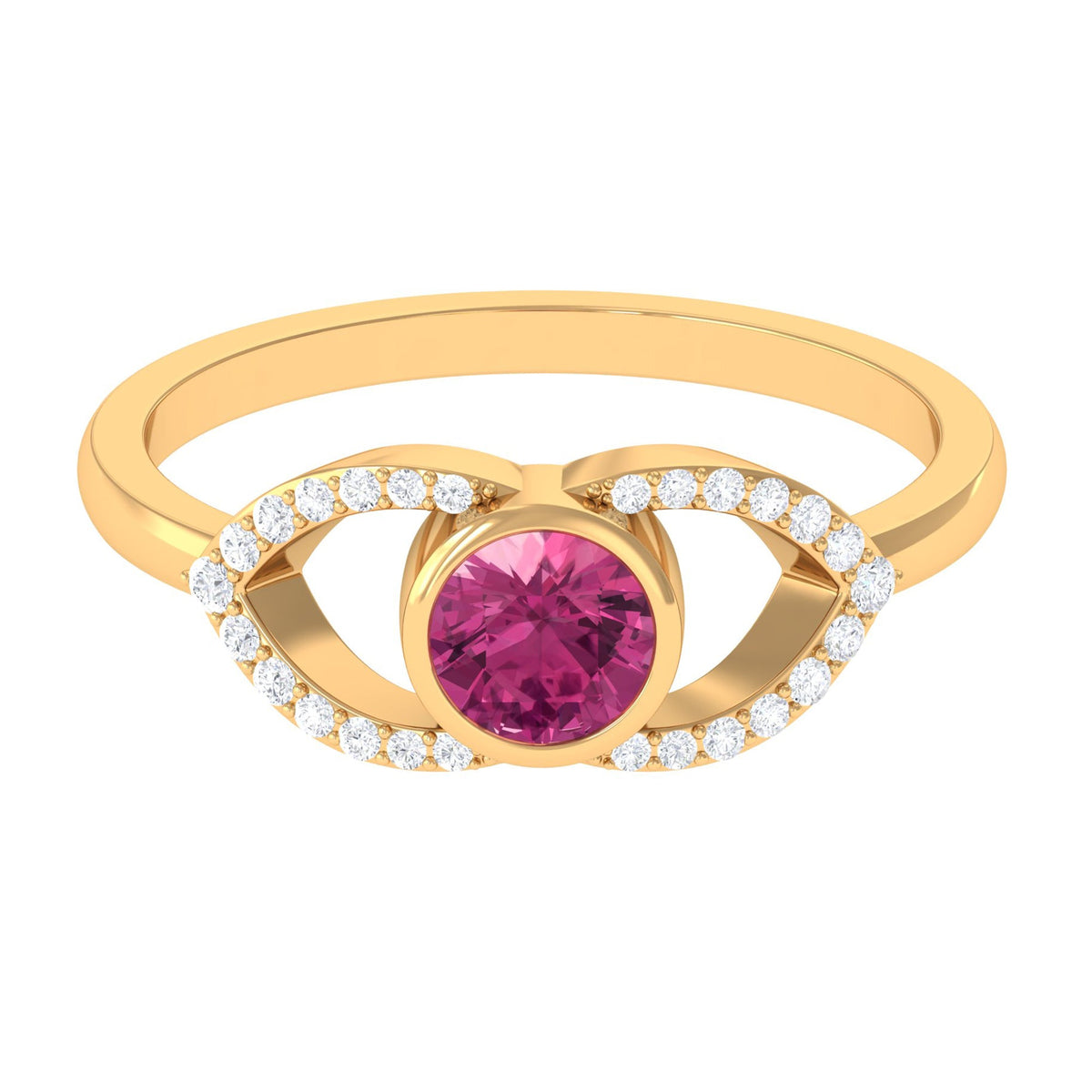 Pink Tourmaline Solitaire Split Shank Ring with Diamond
