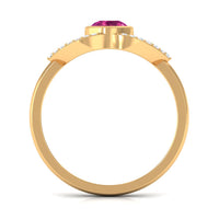 Pink Tourmaline Solitaire Split Shank Ring with Diamond