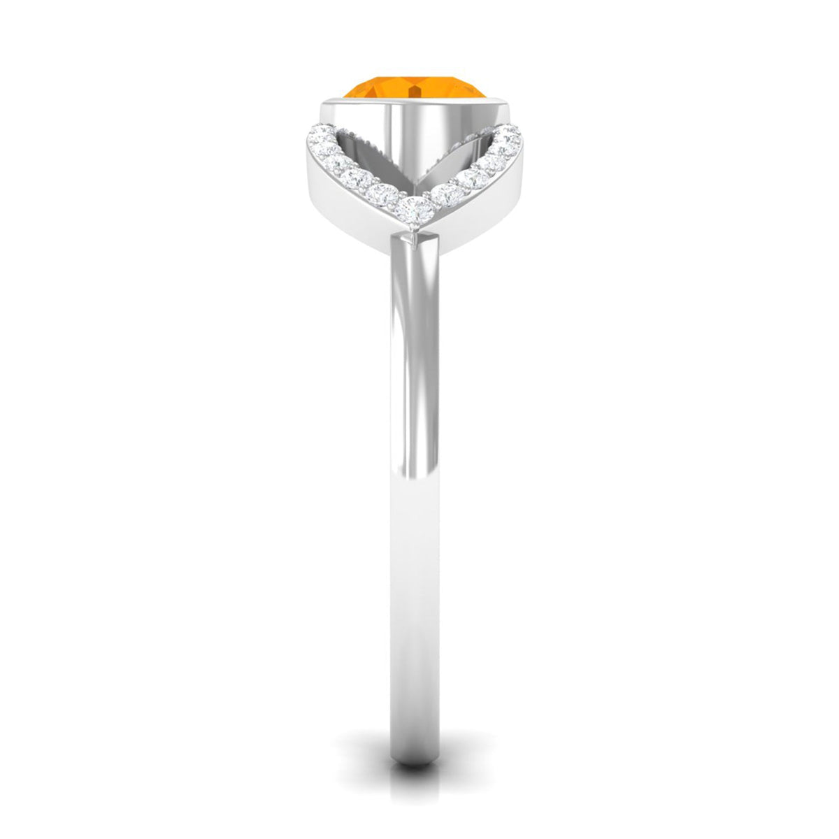 Rosec Jewels 3/4 Ct fire opal and diamond split shank engagement ring with a gold band and intricate design.