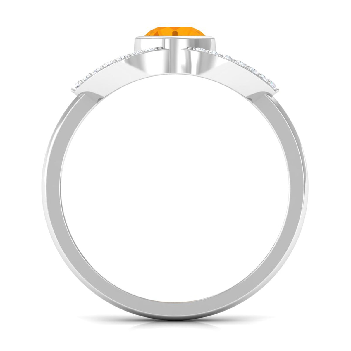Three-quarter carat fire opal and diamond split shank engagement ring by Rosec Jewels, featuring vibrant fire opal and sparkling diamonds.