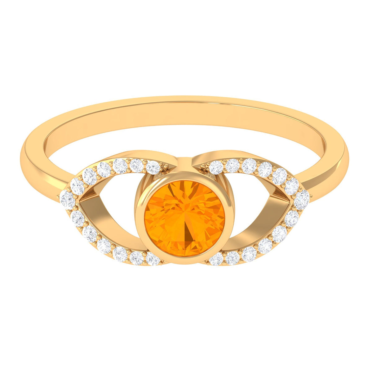 3/4 ct fire opal and diamond split shank engagement ring by Rosec Jewels, featuring vibrant orange fire opal and sparkling diamonds.