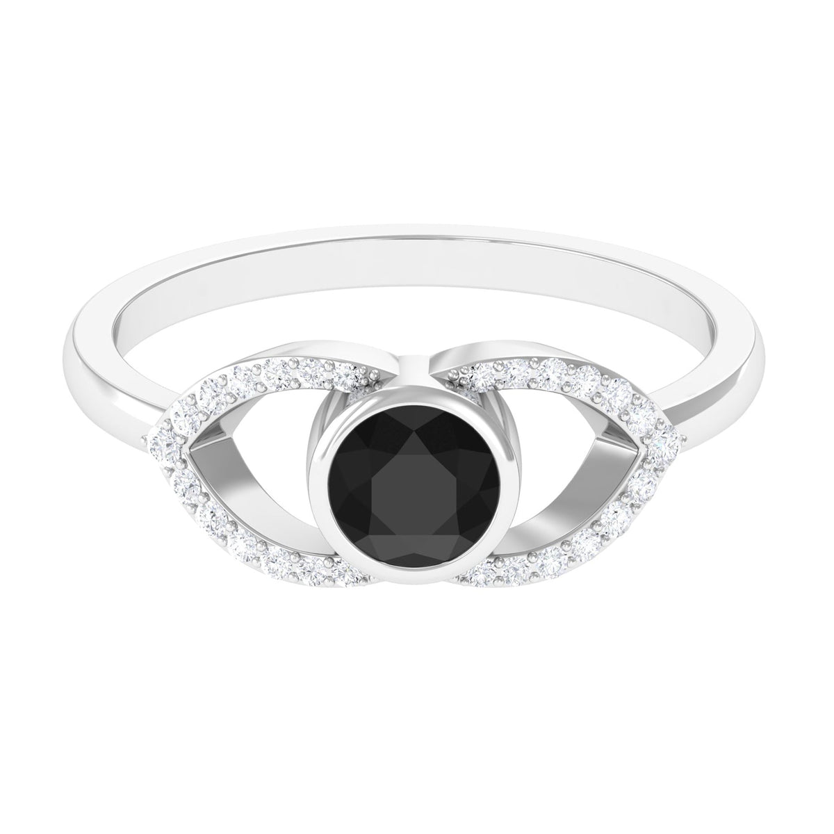 Bezel Set Solitaire Black Spinel and Diamond Ring in Split Shank