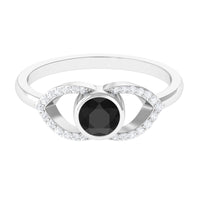 Bezel Set Solitaire Black Spinel and Diamond Ring in Split Shank