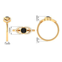 Bezel Set Solitaire Black Spinel and Diamond Ring in Split Shank