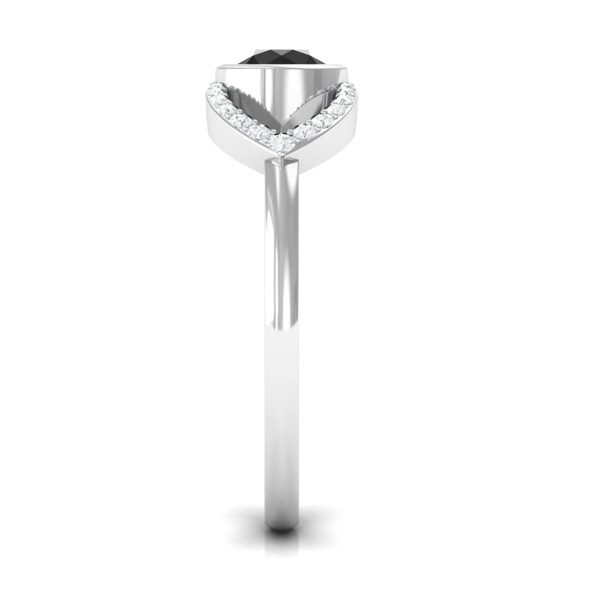 Bezel Set Solitaire Black Spinel and Diamond Ring in Split Shank