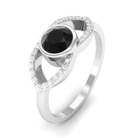 Bezel Set Solitaire Black Spinel and Diamond Ring in Split Shank