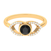 Bezel Set Solitaire Black Spinel and Diamond Ring in Split Shank