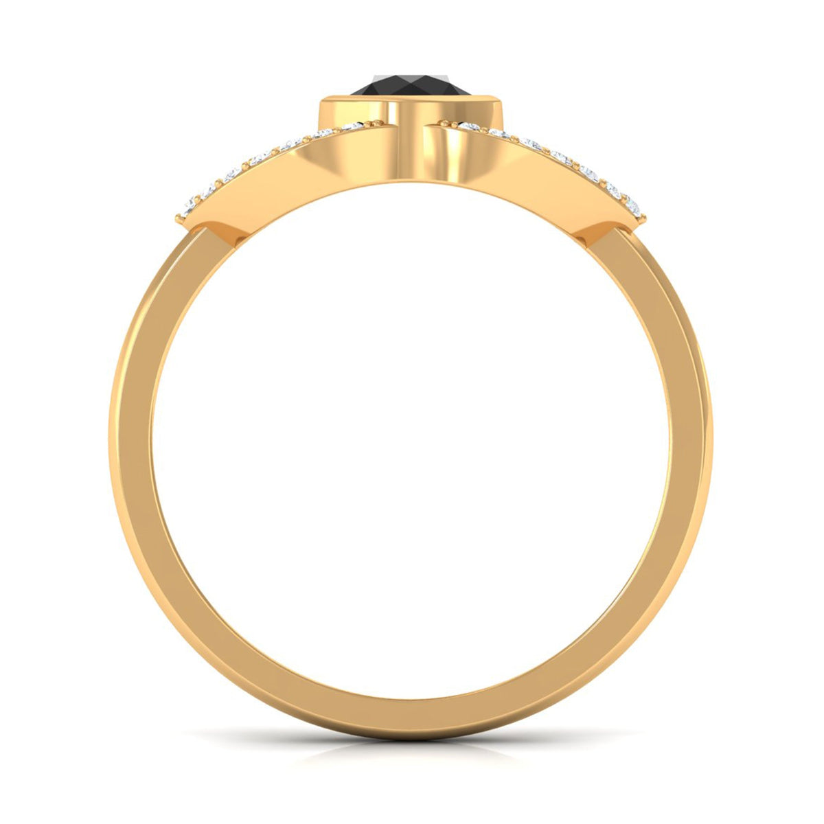 Bezel Set Solitaire Black Spinel and Diamond Ring in Split Shank