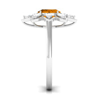 1 Carat Oval Cut Citrine Flower Engagement Ring with Diamond Stones