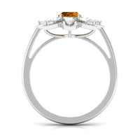 1 Carat Oval Cut Citrine Flower Engagement Ring with Diamond Stones