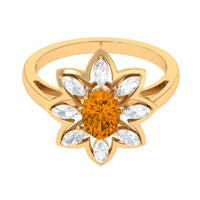 1 Carat Oval Cut Citrine Flower Engagement Ring with Diamond Stones
