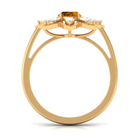 1 Carat Oval Cut Citrine Flower Engagement Ring with Diamond Stones