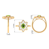 Oval Cut Peridot and Diamond Flower Engagement Ring with Certificate
