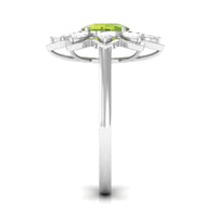 Oval Cut Peridot and Diamond Flower Engagement Ring with Certificate