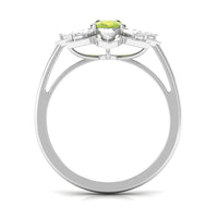 Oval Cut Peridot and Diamond Flower Engagement Ring with Certificate