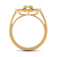 Oval Cut Peridot and Diamond Flower Engagement Ring with Certificate