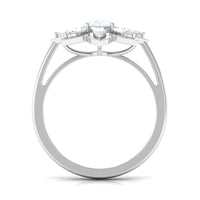 Oval cut moonstone and diamond flower cocktail ring by Rosec Jewels, featuring an elegant design with sparkling gemstones.
