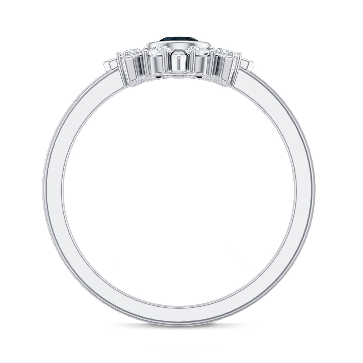5mm Round London Blue Topaz Flower Ring with Diamond