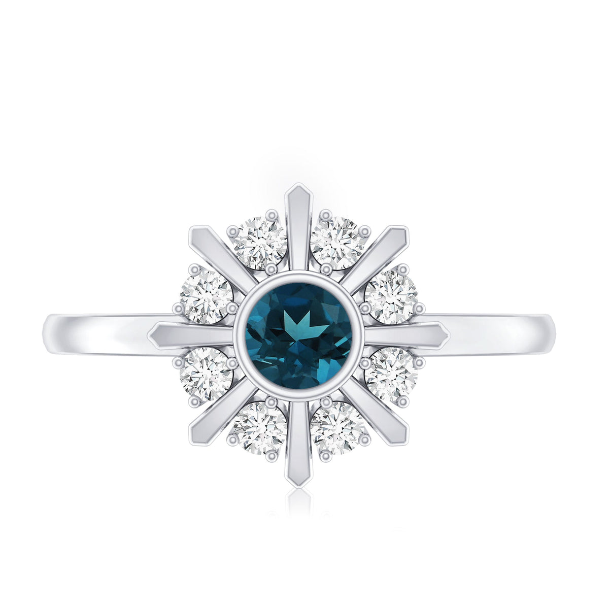 5mm Round London Blue Topaz Flower Ring with Diamond