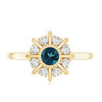 5mm Round London Blue Topaz Flower Ring with Diamond