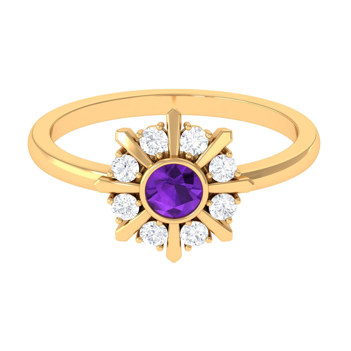 Bezel Set Amethyst Statement Ring with Diamond