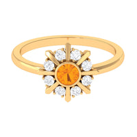 Rosec Jewels 1/2 carat bezel set fire opal statement ring with diamond accents on a silver band.