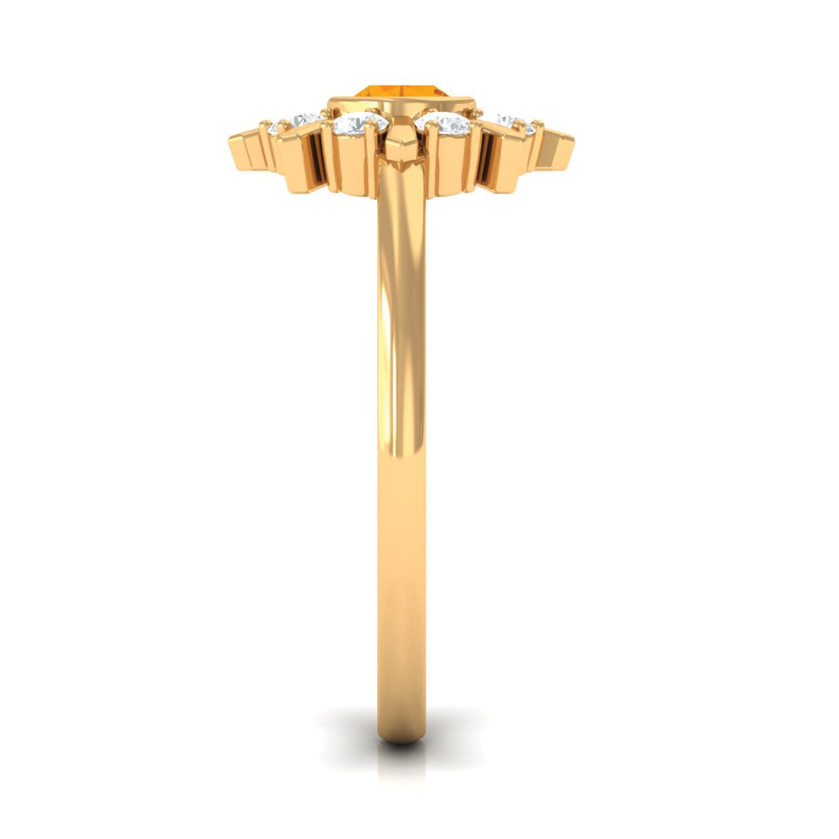 Bezel set fire opal statement ring with diamonds from Rosec Jewels, showcasing a 1/2 carat fiery gemstone and elegant design.