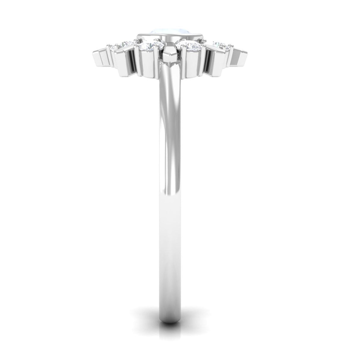 Rosec Jewels 3/4 carat bezel set moonstone and diamond statement ring with elegant design and sparkling gemstones.