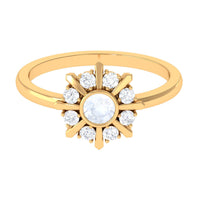 Rosec Jewels 3/4 Carat Moonstone and Diamond statement ring with bezel setting, showcasing the elegant gemstone and sparkling accents.