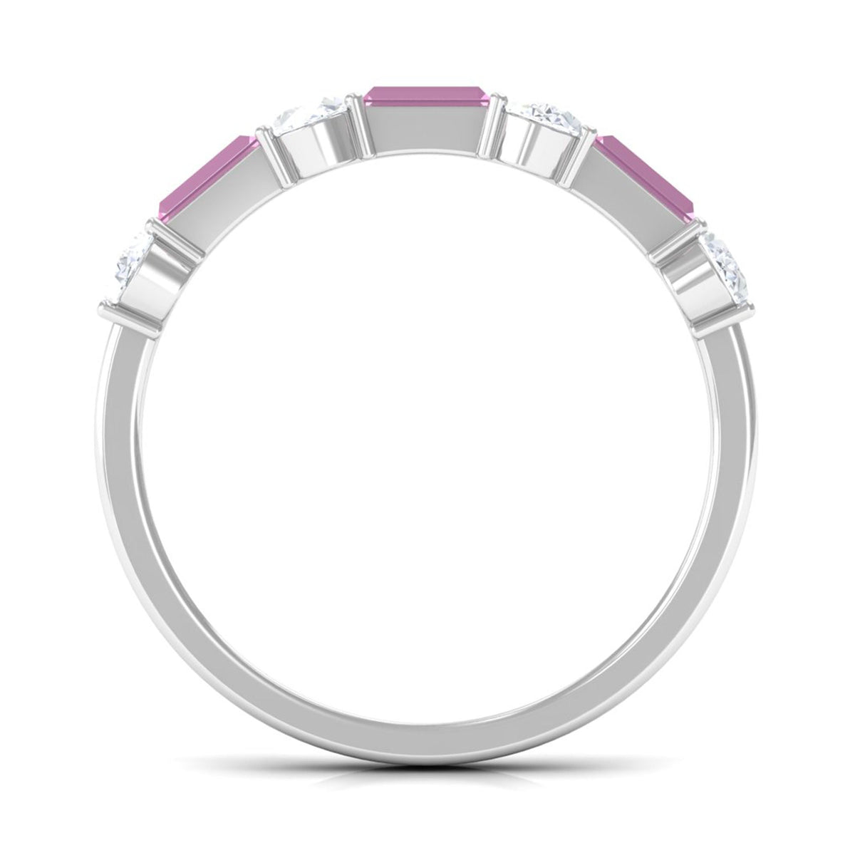 1.25 CT Natural Pink Tourmaline Semi Eternity Ring with Moissanite