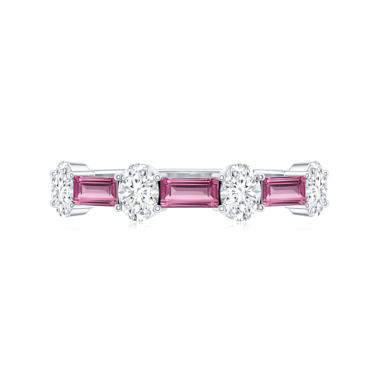 1.25 CT Natural Pink Tourmaline Semi Eternity Ring with Moissanite