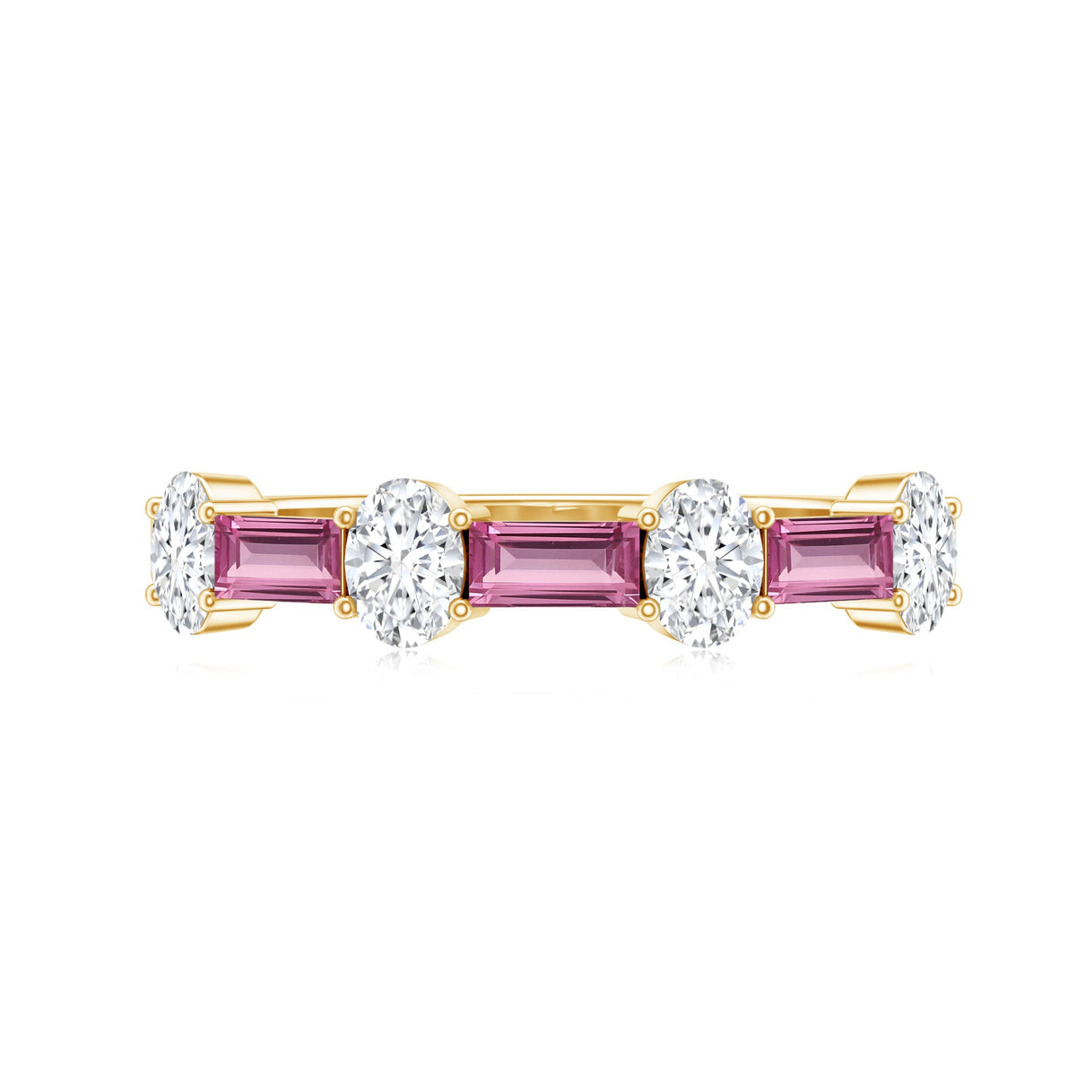 1.25 CT Natural Pink Tourmaline Semi Eternity Ring with Moissanite