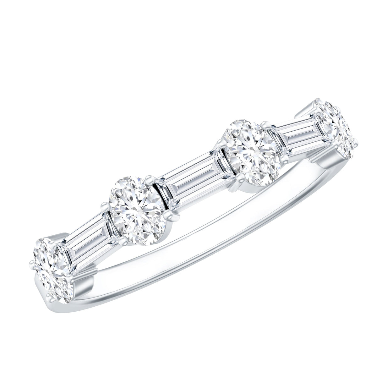 Oval and Baguette Cut Moissanite Half Eternity Ring