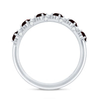 Genuine Red Garnet Diamond Half Eternity Ring for Anniversary