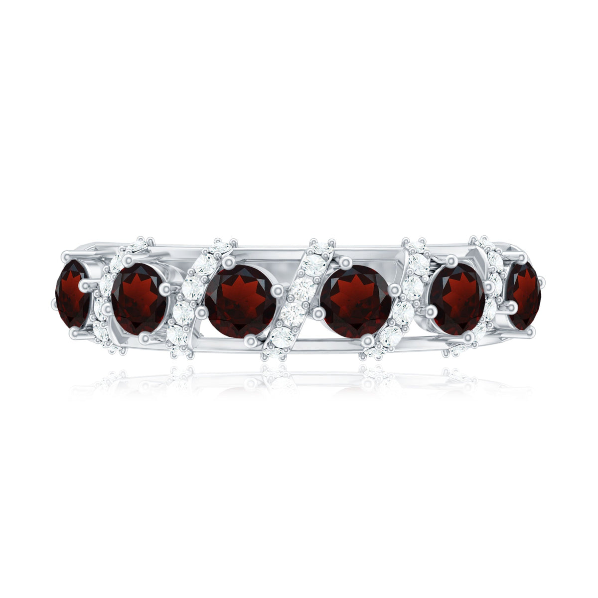 Genuine Red Garnet Diamond Half Eternity Ring for Anniversary