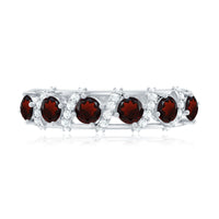 Genuine Red Garnet Diamond Half Eternity Ring for Anniversary
