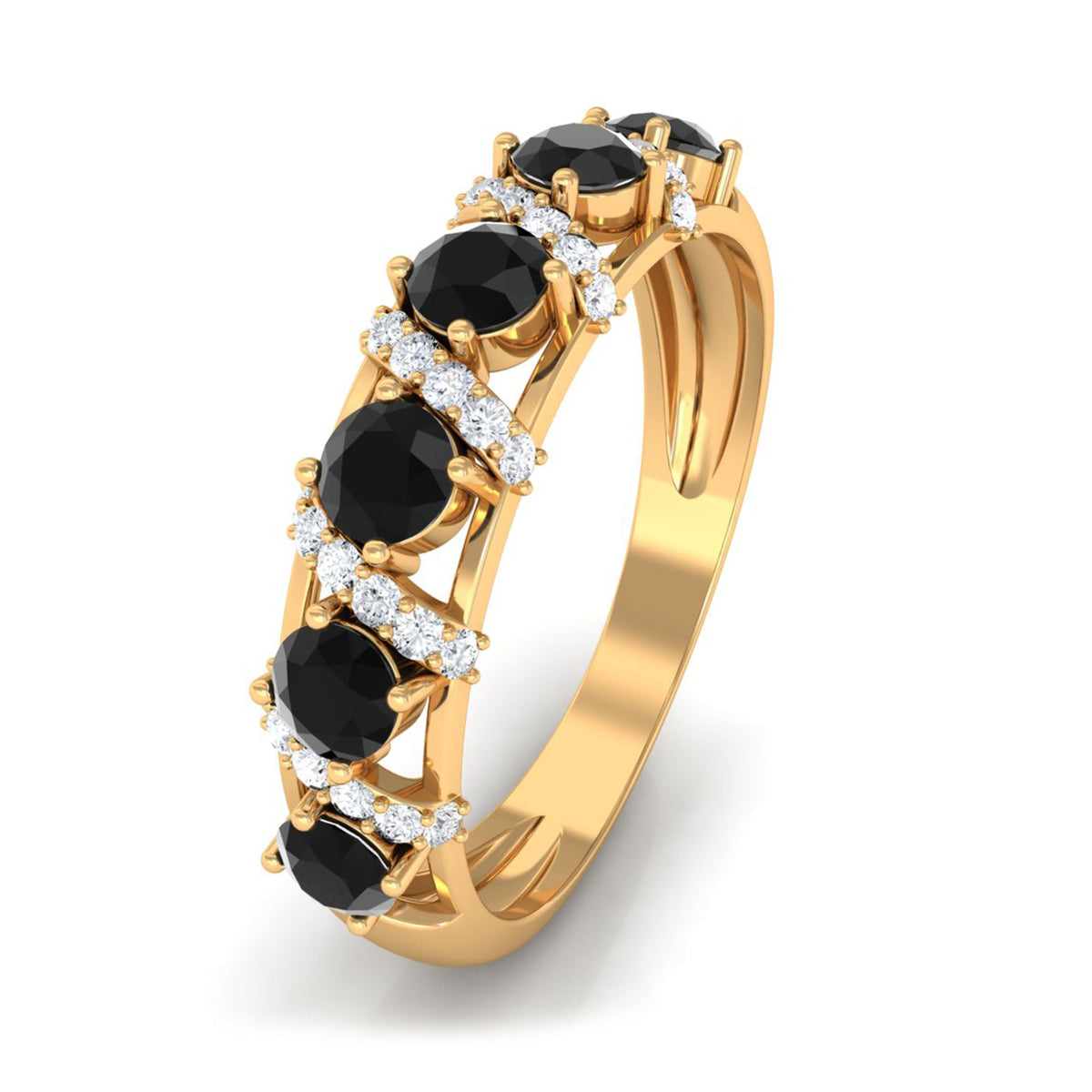 Black Spinel Designer Anniversary Band with Diamond