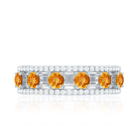 Natural Citrine Diamond Half Eternity Band Ring for Anniversary