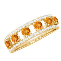 Natural Citrine Diamond Half Eternity Band Ring for Anniversary