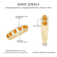 Natural Citrine Diamond Half Eternity Band Ring for Anniversary