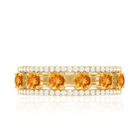 Natural Citrine Diamond Half Eternity Band Ring for Anniversary