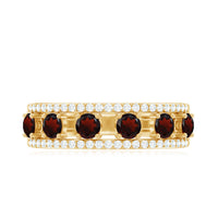Natural Garnet Half Eternity Band with Diamond