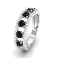 3/4 CT Black Spinel Anniversary Band Ring with Diamond