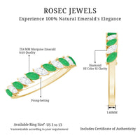 Genuine Marquise Emerald Diamond Half Eternity Ring for Wedding